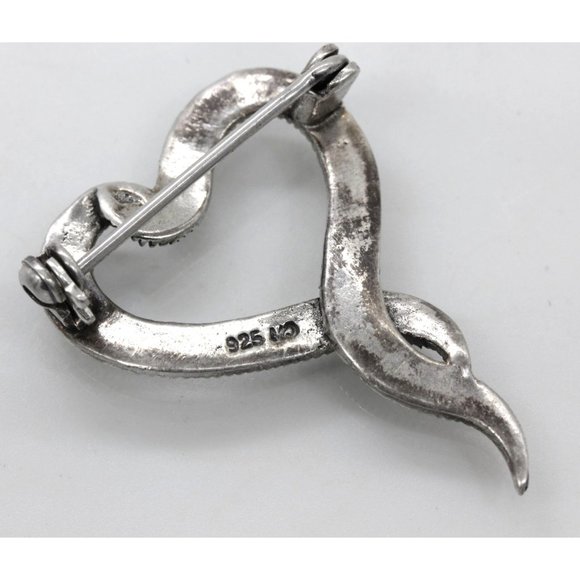 925 STERLING vintage open love HEART marcasite BROOCH/pin 3.6 gr signed MO 925 - Picture 4 of 5